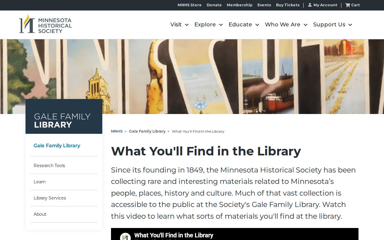 Minnesota Historical Society Gale Family Library and State Archives collections page