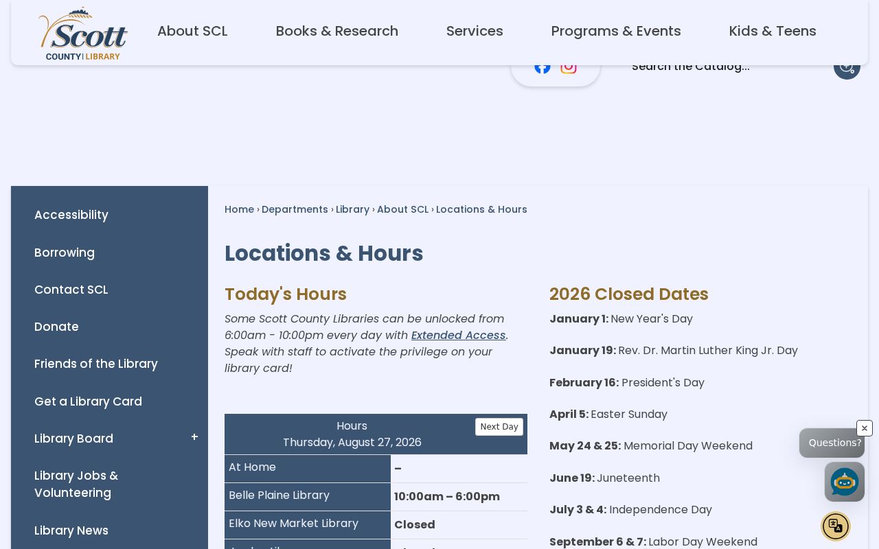 Scott County Library page identifying Prior Lake Library