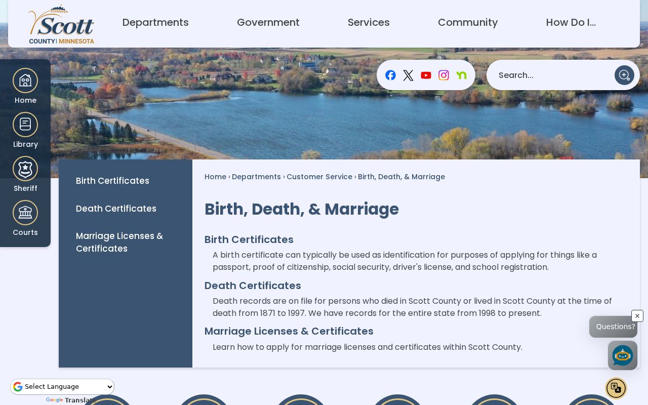 Prior Lake residents directory Scott County vital records office information