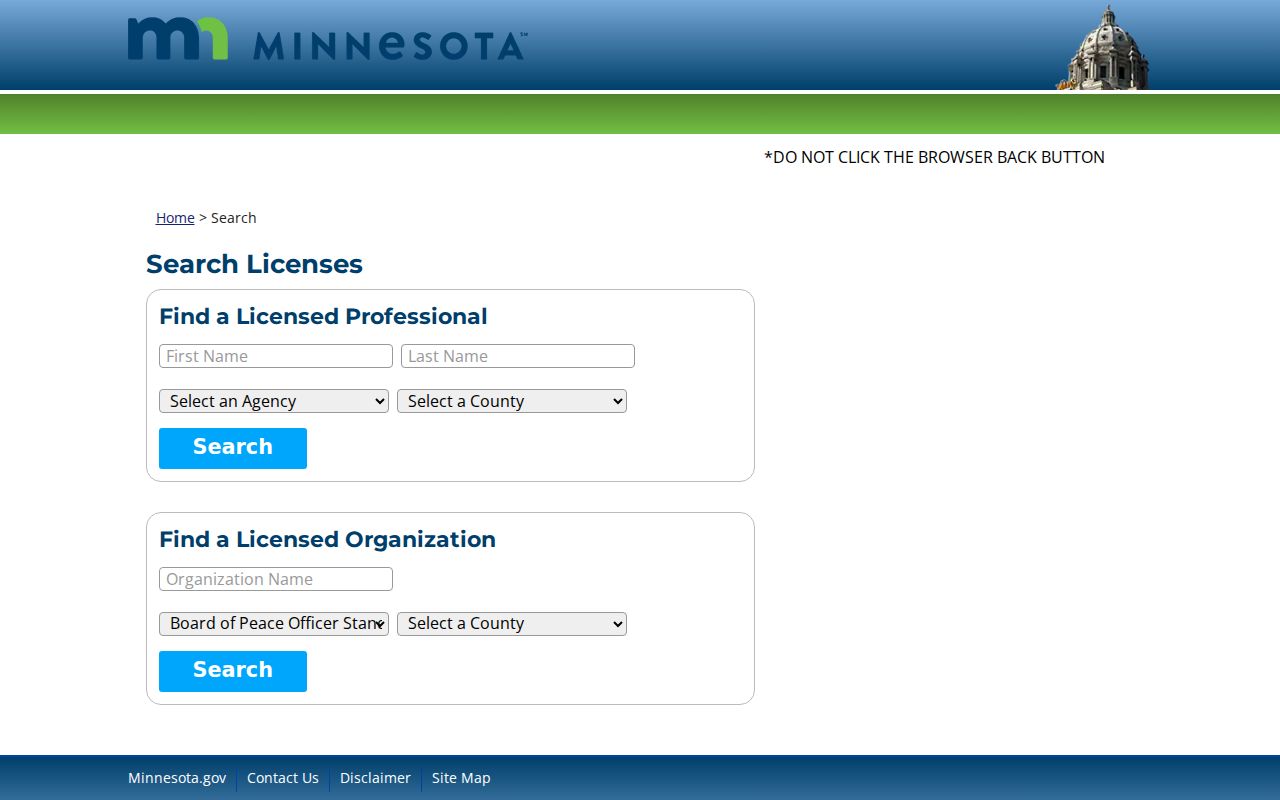 Prior Lake resident lookup view of Minnesota professional and organization license search
